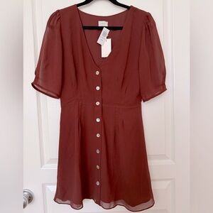 NWT RARE Aritzia Wilfred Button-Front Dress Rustique Size 8